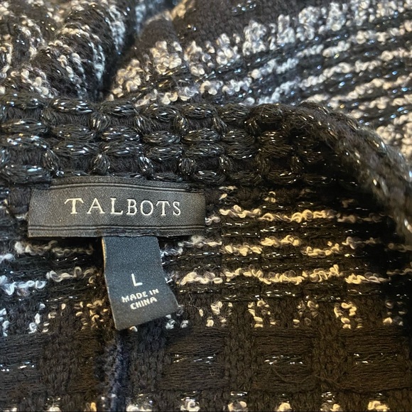Talbots Metallic Striped Open Front Longline Tweed Sweater Cardigan Black Sz L - Picture 6 of 7